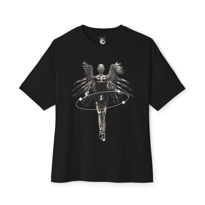 Angel Hula Hoop Graphic Tee — Metallic Angel Wings Streetwear Shirt