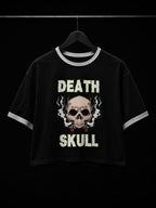 Skull Ringer Top — "Death Skull" Retro Goth Graphic Shirt