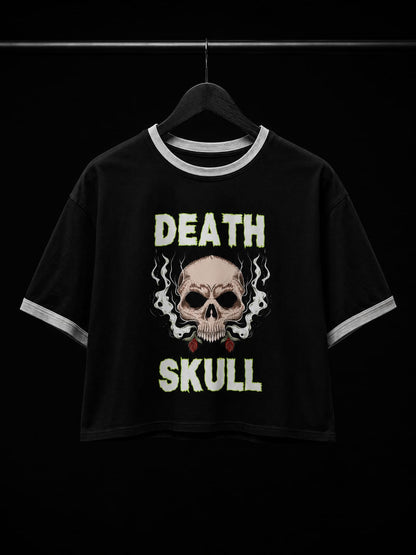 Skull Ringer Top — "Death Skull" Retro Goth Graphic Shirt