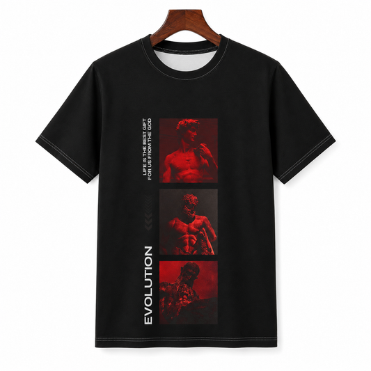 Evolution Muscle Tee — Vintage Red Photo Collage Athletic T‑Shirt